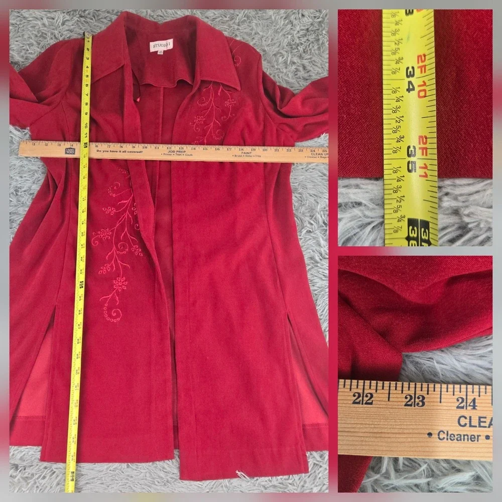 Studio 1 26758 Womens 18 Red Embroidered 3/4 Sleeve Drape‎ Front Jacket